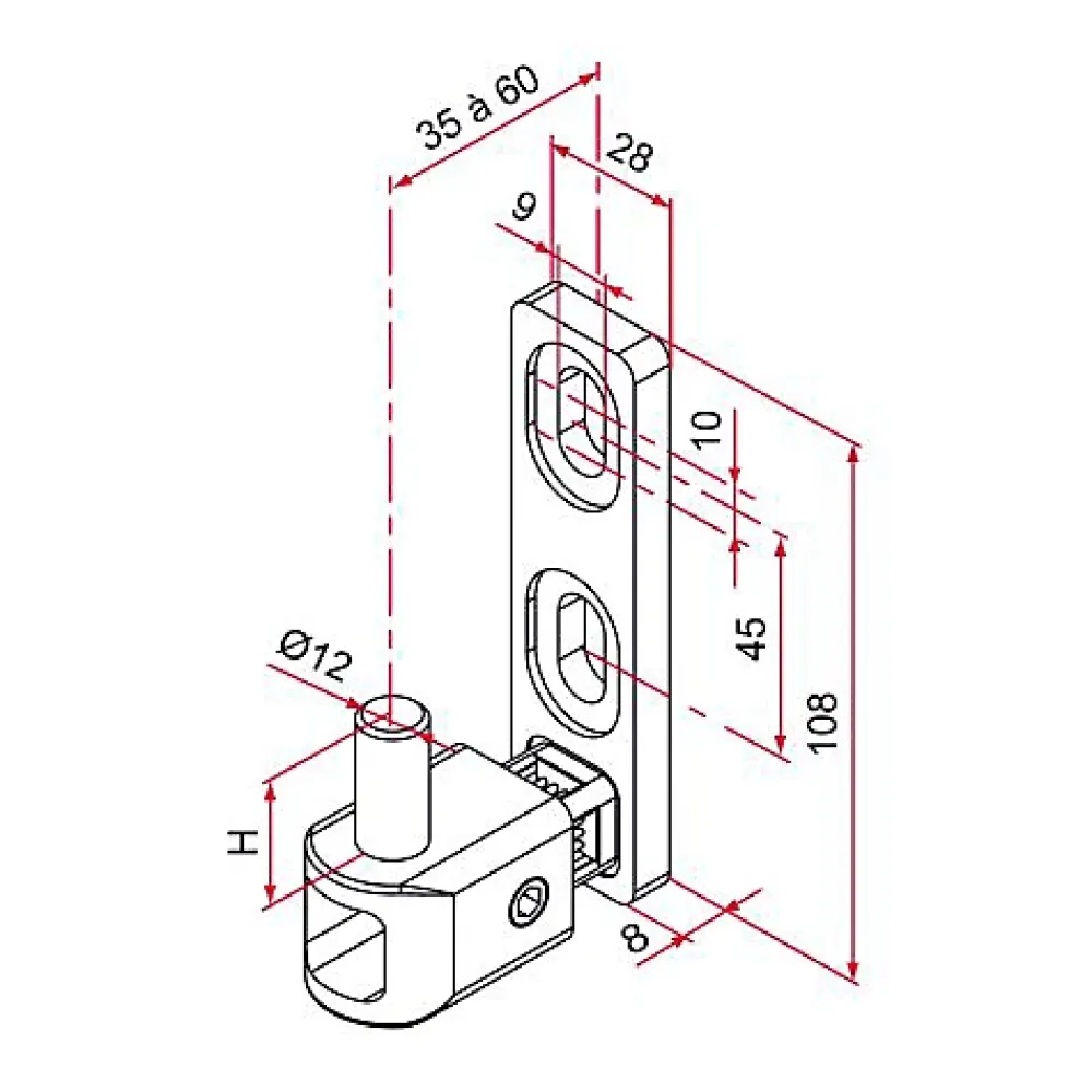 Tirard Gond de portail MULTIFIX L à axe réglable de 35 à 60mm pivot diamètre 12mm - - NA619002- Accesoire Pour Volet