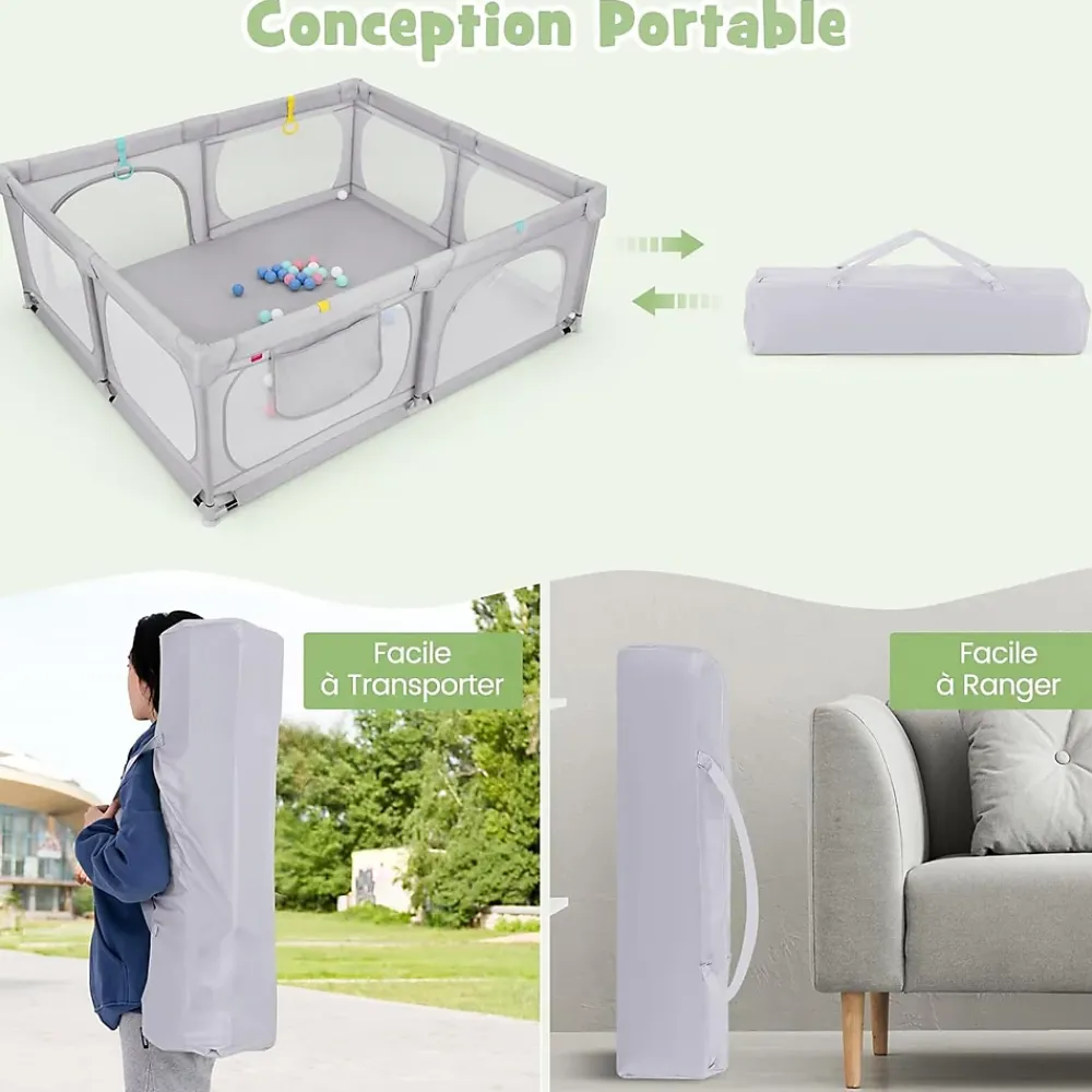 Giantex Barrière De Sécurité<Grand Parc Bébé Centre Activités Base Antidérapante Paroi en Maille Respirante Portes Zippées 50 Balles Océaniques Gris