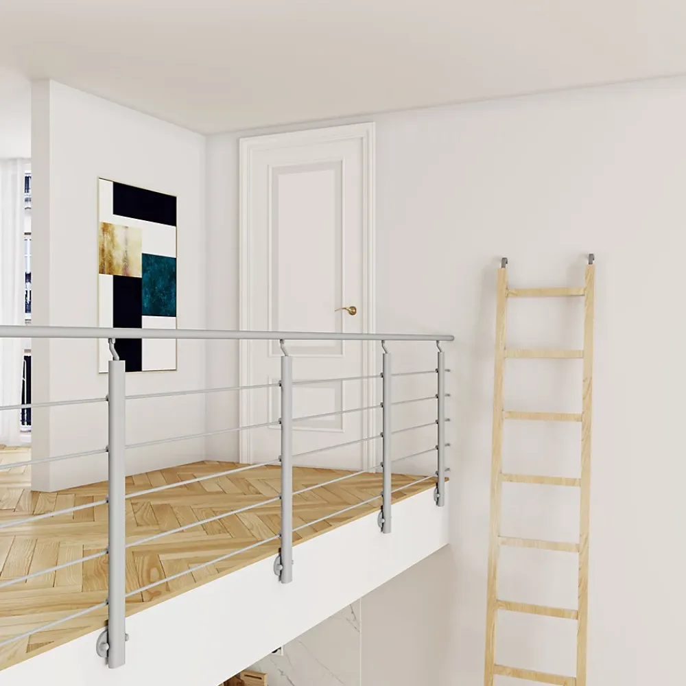 Grand Verre Garde-Corps, Balustrade<Kit Balustrade 1ml garde-corps avec 5 traverses fixation à l'anglaise en aluminium Gris mat