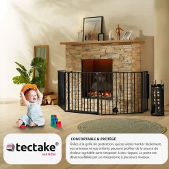 Tectake Grille de protection pour cheminée, barrière de sécurité enfant bébé- Barrière De Sécurité