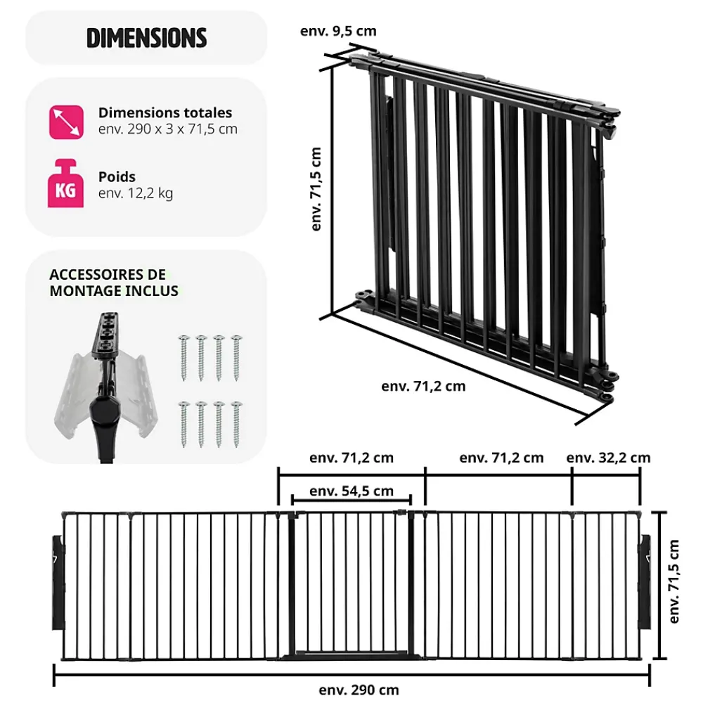 Tectake Grille de protection pour cheminée, barrière de sécurité enfant bébé- Barrière De Sécurité