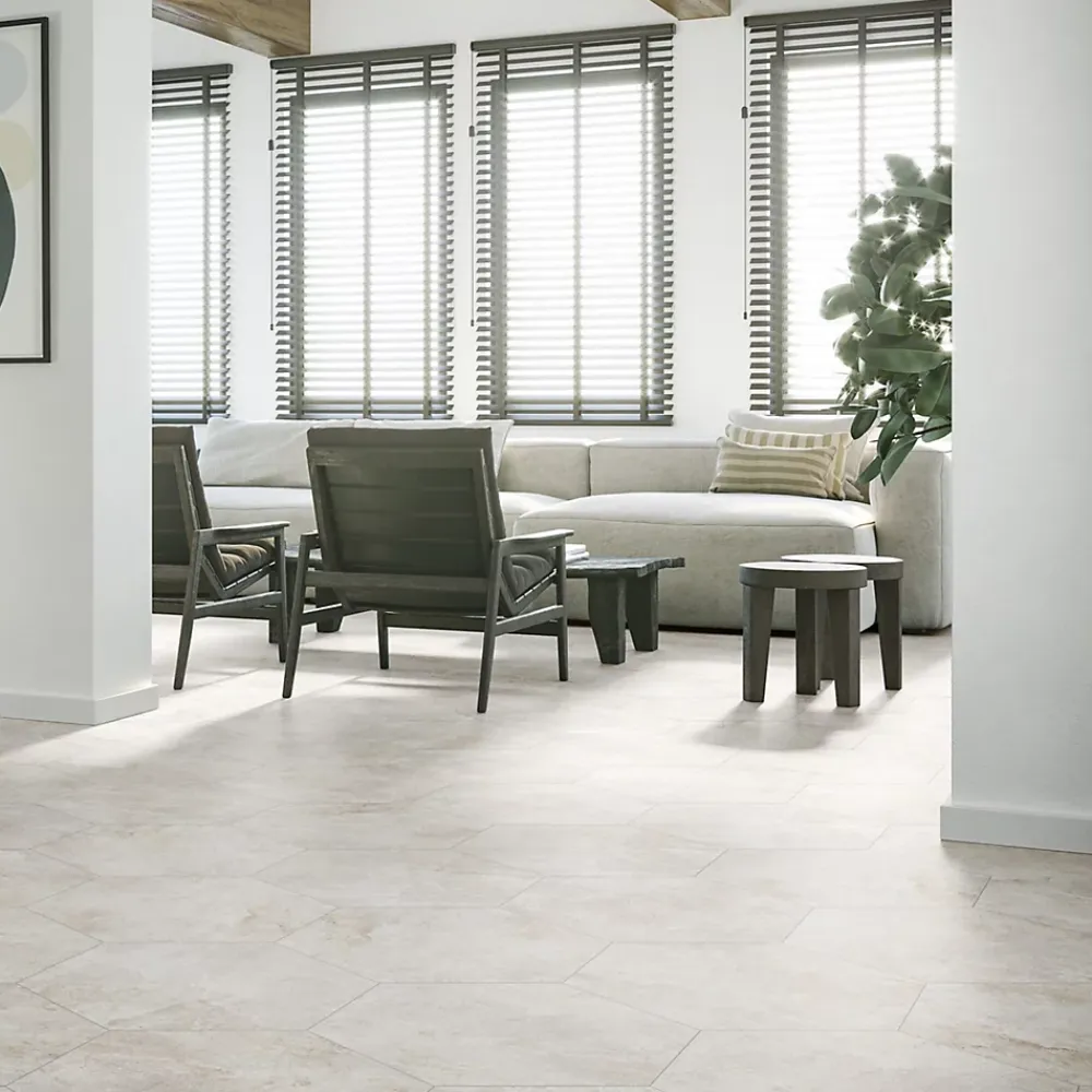 Lux Mosaic Carrelage Extérieur Et Terrasse<Grès Cérame Premium Format 56x48,5 Intérieur/Extérieur Arlet White Hexagonal Effet Travertin