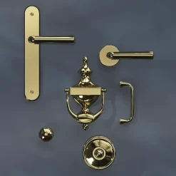 GoodHome Heurtoir de porte extérieur Tudy effet laiton doré H.180 mm x l.97 mm- Poignée De Porte Extérieure