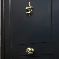 GoodHome Heurtoir de porte extérieur Tudy effet laiton doré H.180 mm x l.97 mm- Poignée De Porte Extérieure
