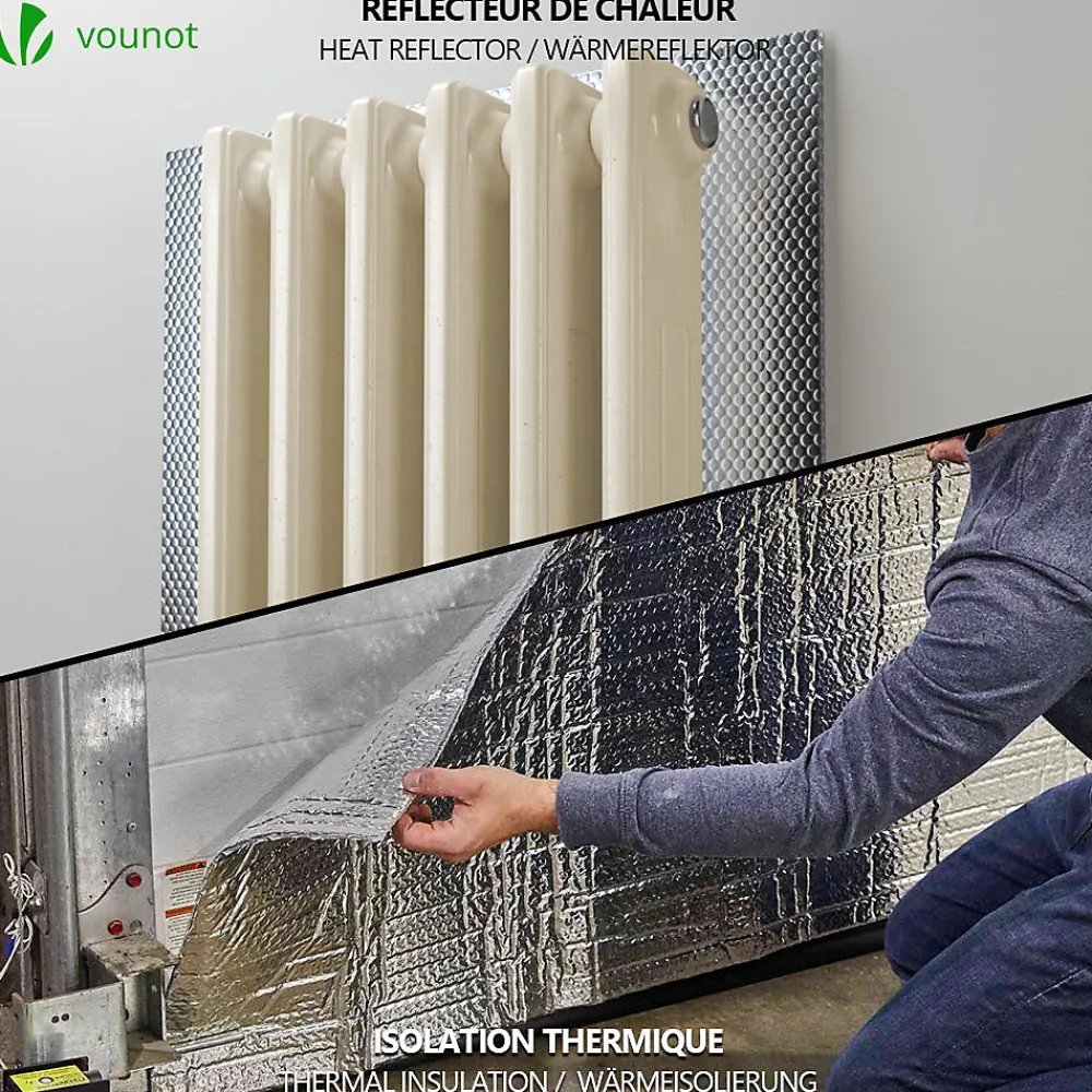 Vounot Accessoire Pour Fenêtre<Isolant thermique a bulle double couche aluminium radiateur reflecteur 1.22x10m
