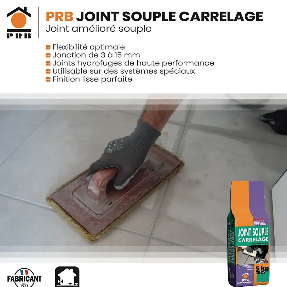 Prb Joint Amélioré Souple Carrelage A74 Beige Tibet 5kg - Joint Haute Performance pour Murs et Sols Intérieur / Extérieur - Finition- Joint Carrelage Sol