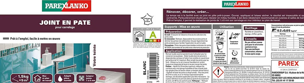 Parexlanko Joint Carrelage Mural<Joint en pâte 1,5 kg acier