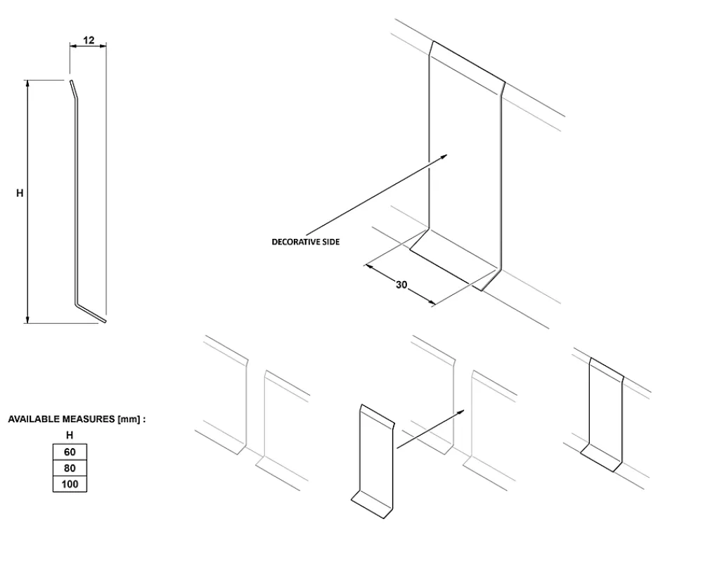 Ilcom Plinthe Pour Parquet Et Stratifié<Joint FI en acier inoxydable pour plinthe Argent poli - 100mm x 30mm x 12mm