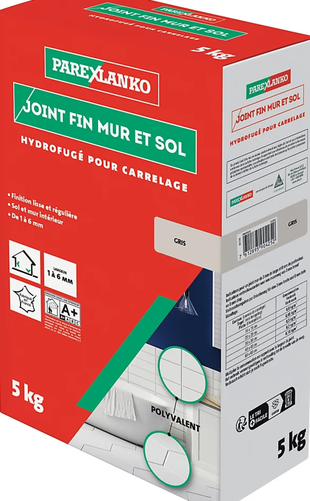 Parexlanko Joint fin pour carrelage mur et sol gris 5 kg- Joint Carrelage Sol|Joint Carrelage Mural