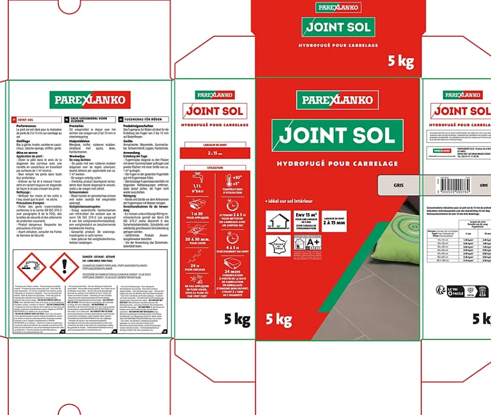 Parexlanko Joint Carrelage Sol<Joint sol hydrofugé gris 5 kg