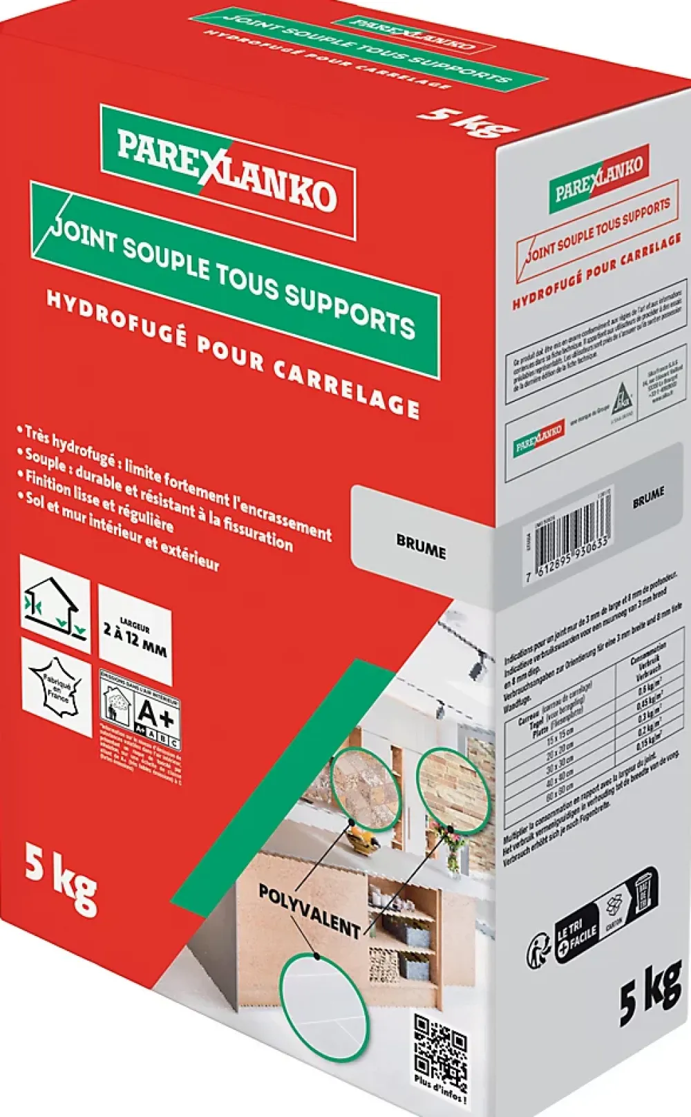 Parexlanko Joint souple tous supports brume 5 kg- Joint Carrelage Sol|Joint Carrelage Mural