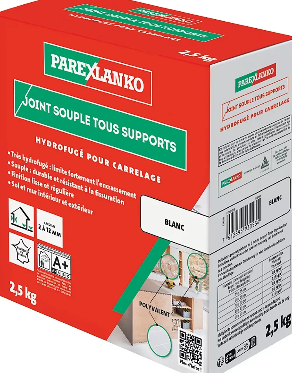Parexlanko Joint souple tous supports blanc 2,5 kg- Joint Carrelage Sol|Joint Carrelage Mural