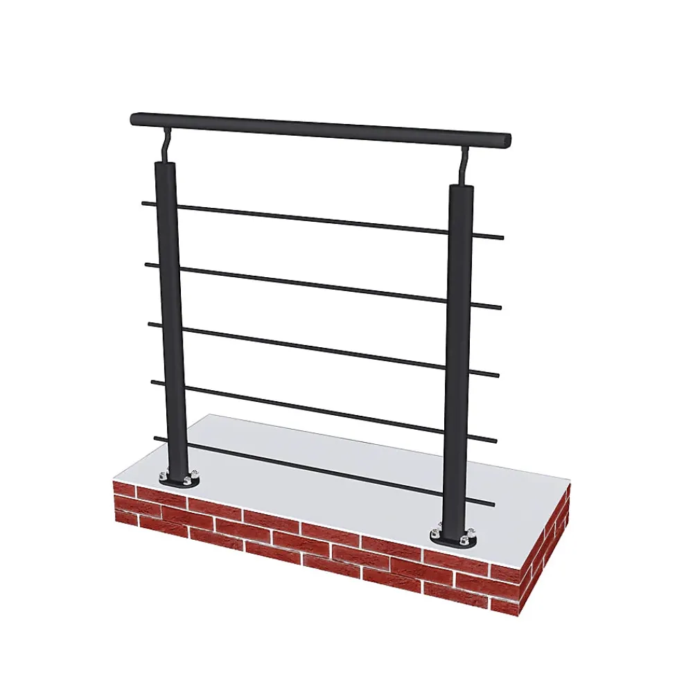 Saniland Kit Balustrade 1ml garde-corps avec 5 barreaux fixation à plat en aluminium noir mat- Garde-Corps, Balustrade