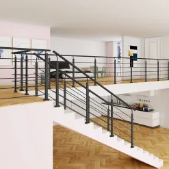 Saniland Kit Balustrade 1ml garde-corps avec 5 barreaux fixation à plat en aluminium noir mat- Garde-Corps, Balustrade