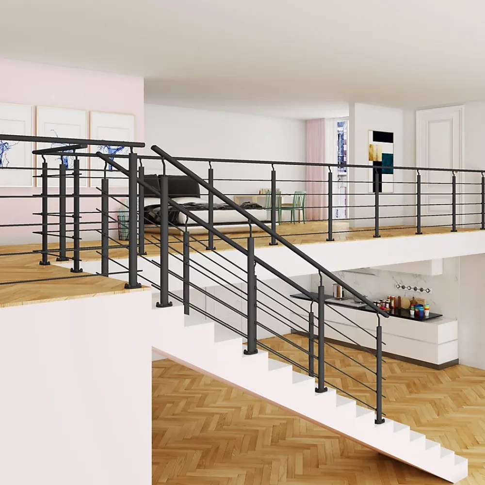Saniland Kit Balustrade 1ml garde-corps avec 5 barreaux fixation à plat en aluminium noir mat- Garde-Corps, Balustrade