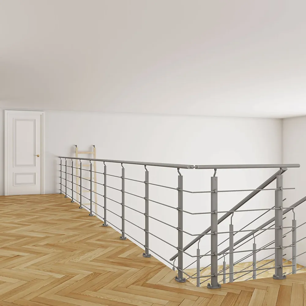 Saniland Kit Balustrade 1ml garde-corps avec 5 traverses fixation à plat en aluminium Gris mat- Garde-Corps, Balustrade