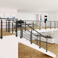 Saniland Kit Balustrade 1ml garde-corps avec 5 barreaux fixation latérale en aluminium noir mat- Garde-Corps, Balustrade