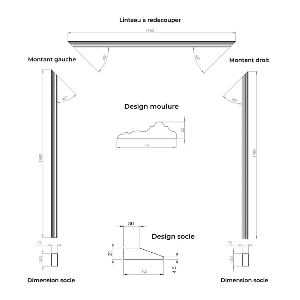 Nordlinger Pro Kit chambranle de porte complet prédécoupé- Moulure