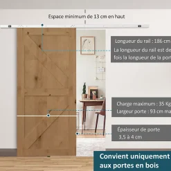 Homcom Kit complet porte coulissante 4 x 93 cm (p x l): rail, roulettes, visserie- Porte Coulissante