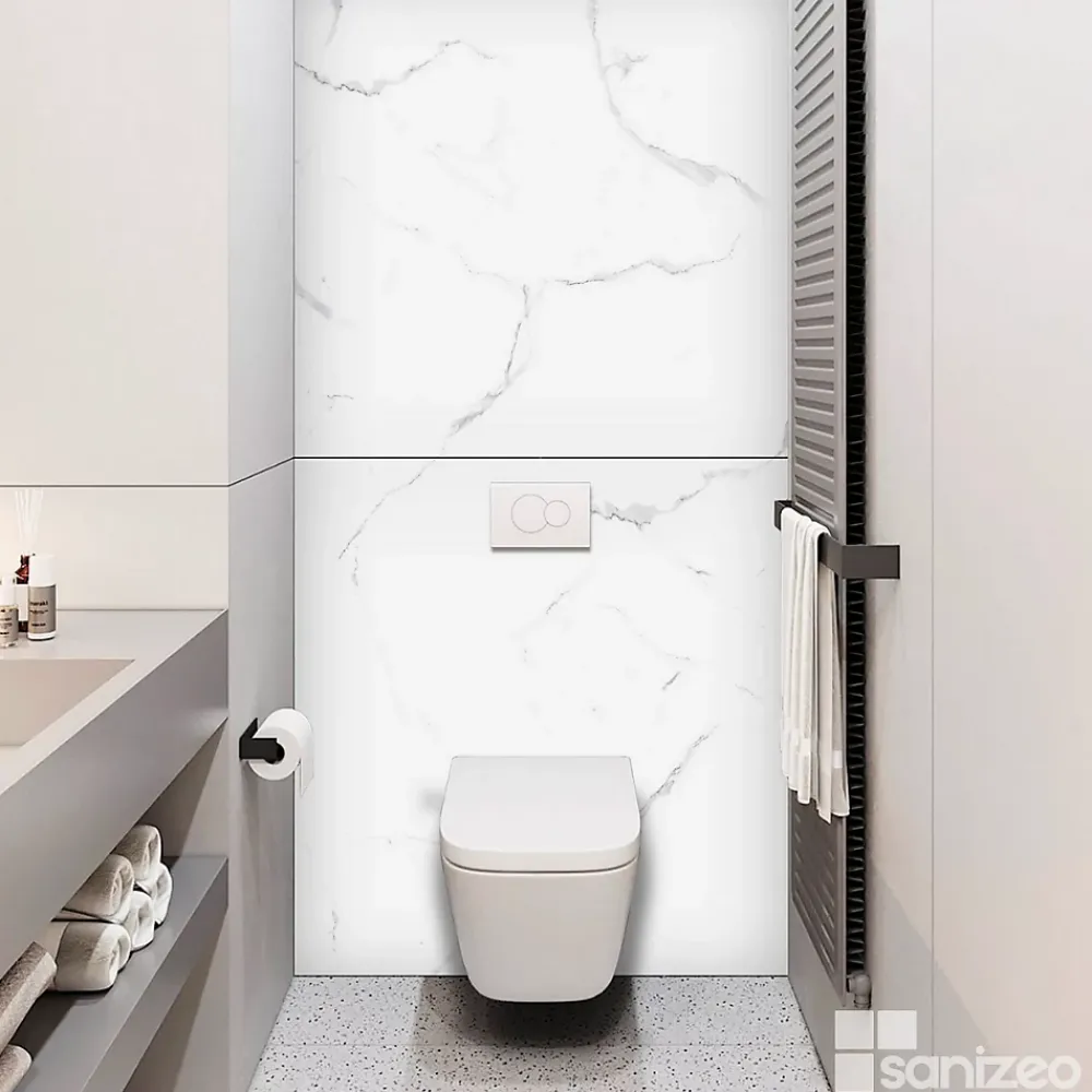 Kobert-in Kit de 2 Panneaux d'Habillage Décoratif Mural Douche, L120xl120x0.4 cm, finition marbre blanc, Mud White KOBERTIN- Panneau Mural De Salle De Bains