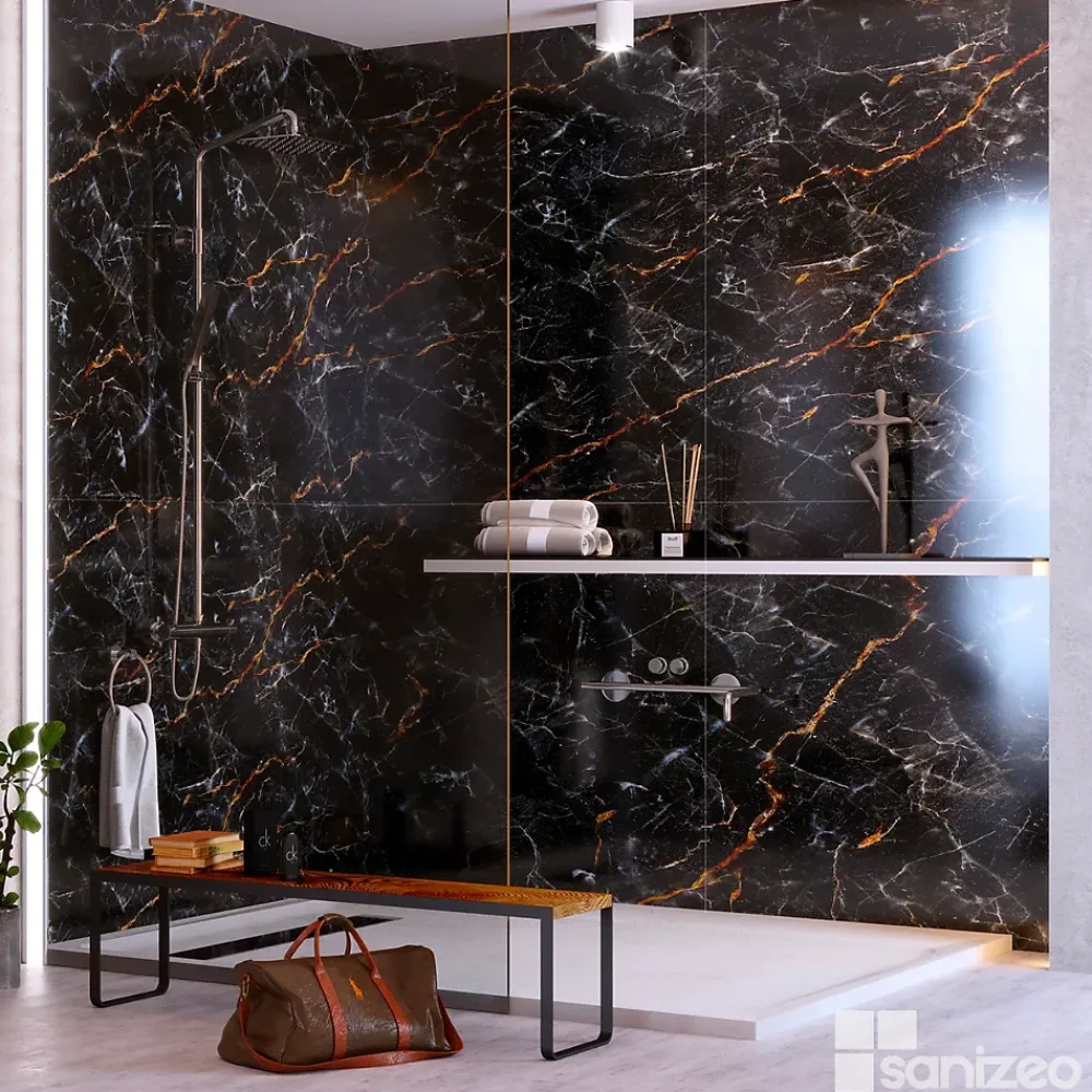 Kobert-in Panneau Mural De Salle De Bains<Kit de 2 Panneaux d'Habillage Décoratif Mural Douche, L120xl120x0.4 cm, finition marbre gris, Promise KOBERTIN
