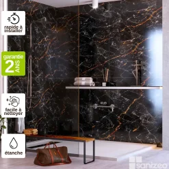 Kobert-in Panneau Mural De Salle De Bains<Kit de 2 Panneaux d'Habillage Décoratif Mural Douche, L120xl120x0.4 cm, finition marbre gris, Promise KOBERTIN