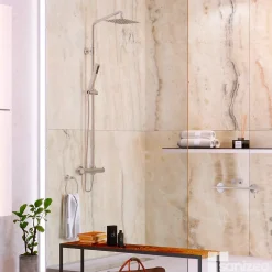 Kobert-in Panneau Mural De Salle De Bains<Kit de 2 Panneaux d'Habillage Décoratif Mural Douche, L120xl120x0.4 cm, finition marbre beige, Sabana KOBERTIN