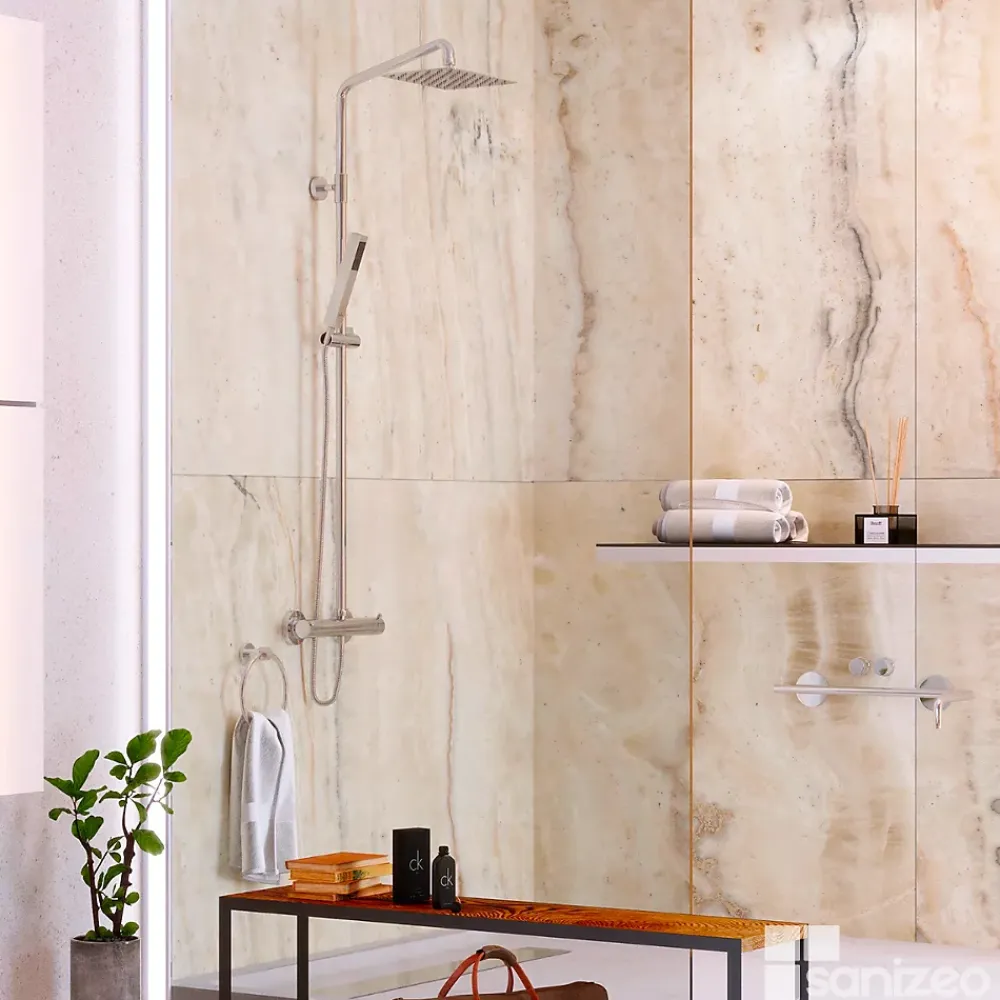 Kobert-in Panneau Mural De Salle De Bains<Kit de 2 Panneaux d'Habillage Décoratif Mural Douche, L120xl120x0.4 cm, finition marbre beige, Sabana KOBERTIN