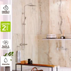 Kobert-in Panneau Mural De Salle De Bains<Kit de 2 Panneaux d'Habillage Décoratif Mural Douche, L120xl120x0.4 cm, finition marbre beige, Sabana KOBERTIN