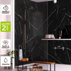 Kobert-in Kit de 2 Panneaux d'Habillage Décoratif Mural Douche, L120xl120x0.4 cm, finition marbre noir, Infinite Black KOBERTIN- Panneau Mural De Salle De Bains