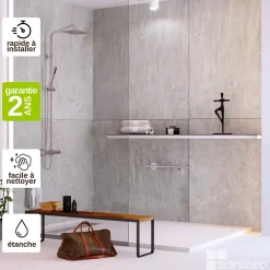 Kobert-in Panneau Mural De Salle De Bains<Kit de 2 Panneaux d'Habillage Décoratif Mural Douche, L120xl120x0.4 cm, finition béton, Urban Concrete KOBERTIN