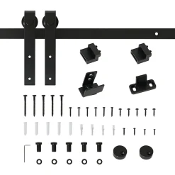 Homcom Porte Coulissante<Kit de porte coulissante compatible porte ép. 35-45/40-45 mm longueur totale rail 2 m charge max. 20 Kg acier au carbone noir