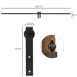 Homcom Porte Coulissante<Kit de porte coulissante compatible porte ép. 35-45/40-45 mm longueur totale rail 2 m charge max. 20 Kg acier au carbone noir