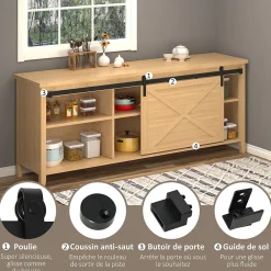 Homcom Porte Coulissante<Kit de porte coulissante compatible porte ép. 35-45/40-45 mm longueur totale rail 2 m charge max. 20 Kg acier au carbone noir