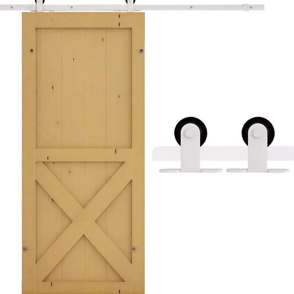 Homcom Porte Coulissante<Kit de porte coulissante compatibilité porte épaisseur 35-45 ou 40-45 mm longueur rail 1,83 m charge max. 100 Kg acier blanc