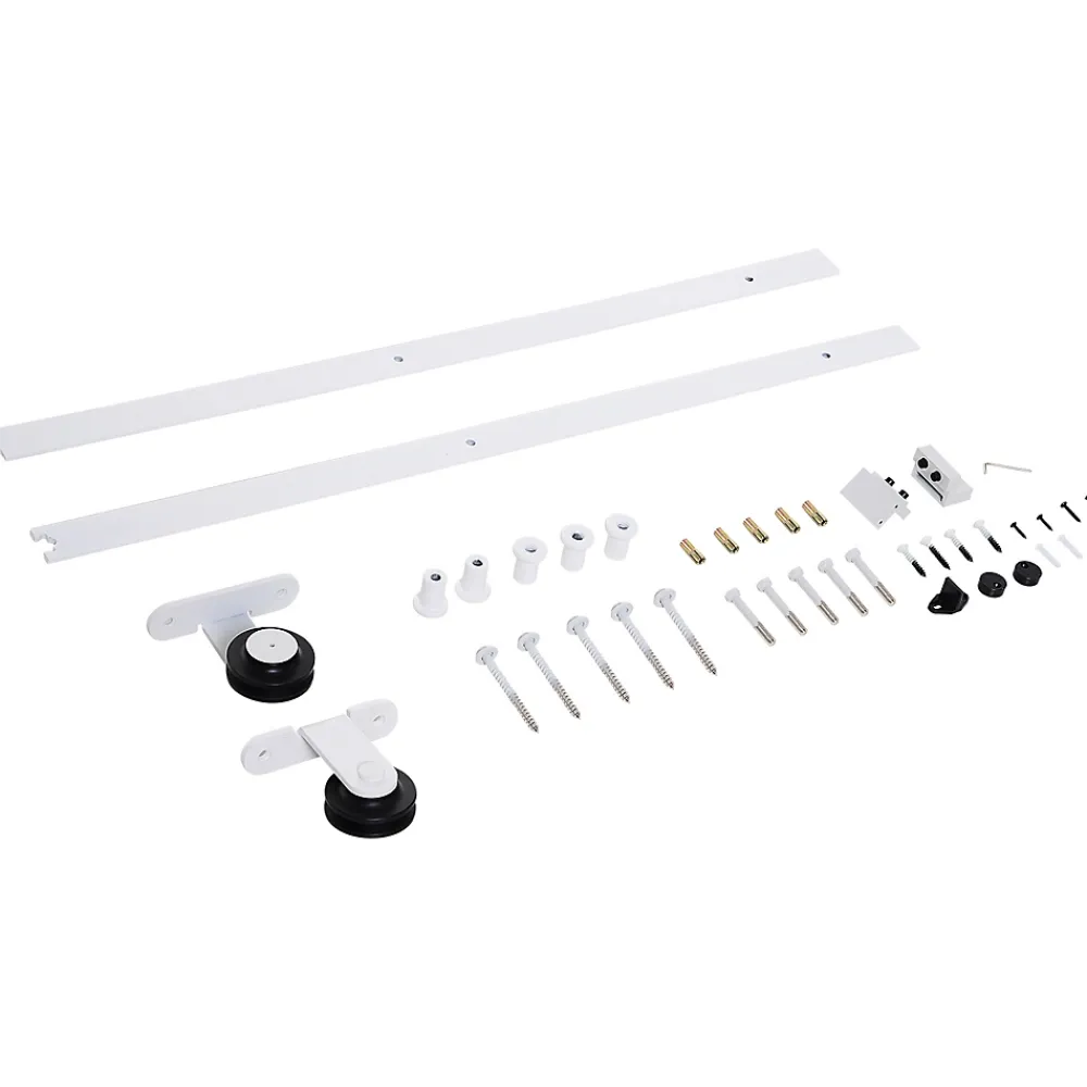Homcom Porte Coulissante<Kit de porte coulissante compatibilité porte épaisseur 35-45 ou 40-45 mm longueur rail 1,83 m charge max. 100 Kg acier blanc