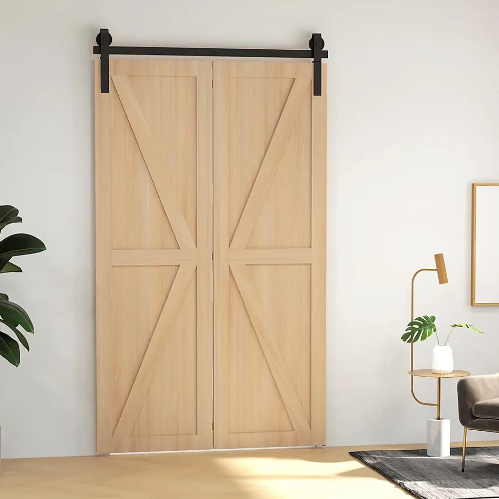 Homcom Porte Coulissante<Kit de porte coulissante compatibilité porte épaisseur 40-55 mm longueur rail 1,22 m charge max. 90 Kg acier au carbone noir