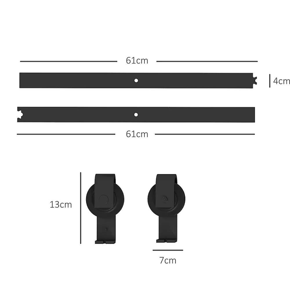 Homcom Porte Coulissante<Kit de porte coulissante compatibilité porte épaisseur 40-55 mm longueur rail 1,22 m charge max. 90 Kg acier au carbone noir