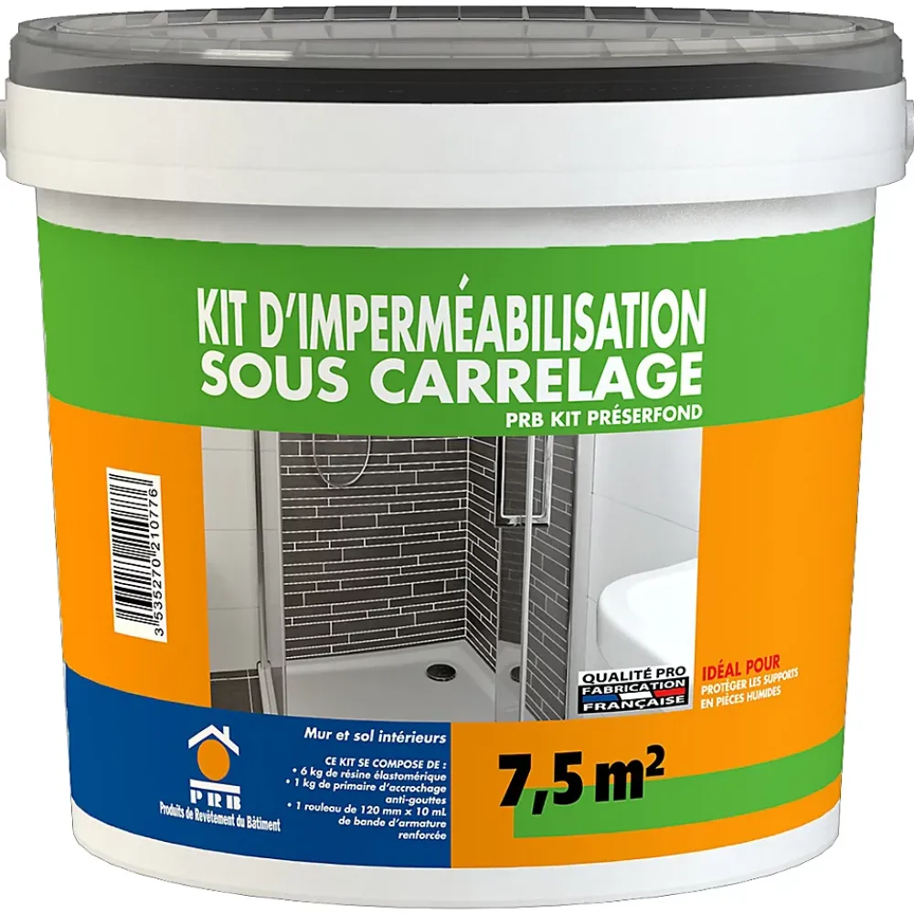Prb Kit dImperméabilisation Sous Carrelage - Primaire 1kg, Résine 6kg, Bande dArmature SEBS 10m - Kit Complet Étanchéité Sols et Murs- Ragréage Et Primaire Pour Carrelage