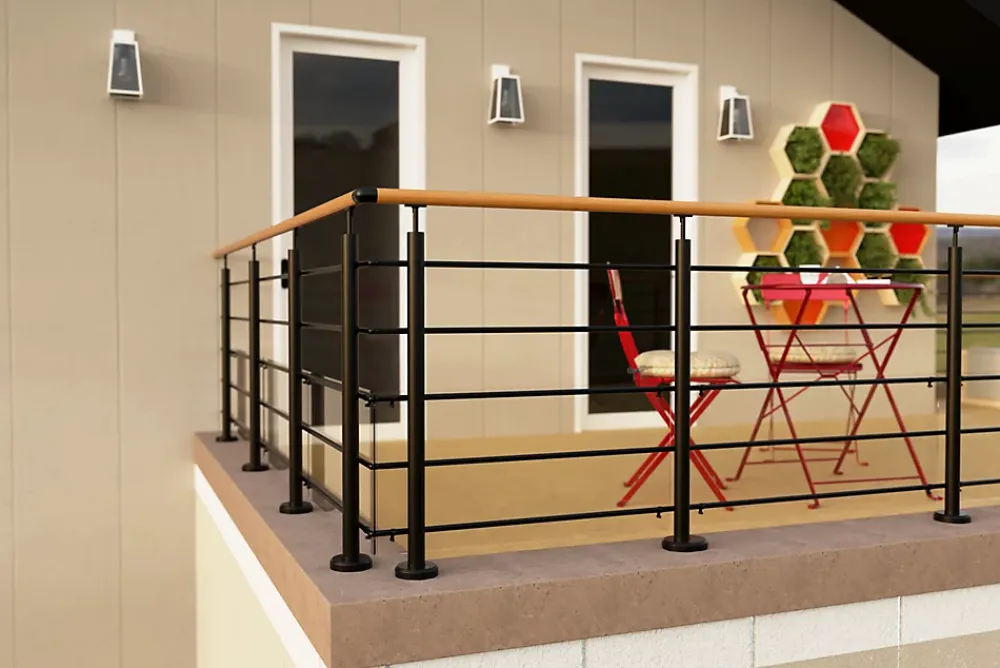 Alumin'home Kit garde corps à plat Oxalis noir 2m effet chêne- Garde-Corps, Balustrade