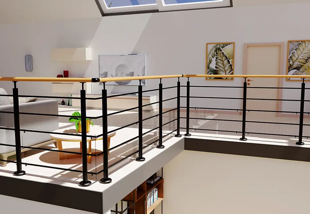 Alumin'home Kit garde corps à plat Oxalis noir 2m effet chêne- Garde-Corps, Balustrade