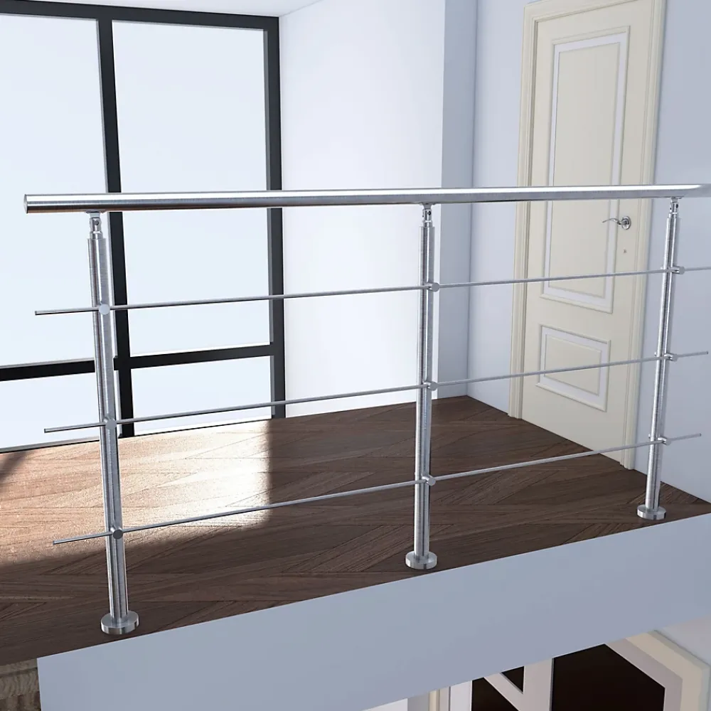 Saniland Kit garde corps en acier inoxydable a 3 traverses Longueur 120 cm Balustrade a fixation a plat pour terrasse ou escalier- Garde-Corps, Balustrade