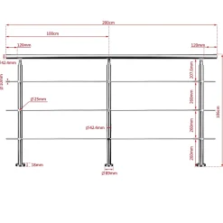 Saniland Kit garde corps en acier inoxydable a 3 traverses Longueur 120 cm Balustrade a fixation a plat pour terrasse ou escalier- Garde-Corps, Balustrade