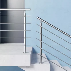 Saniland Kit garde corps en acier inoxydable a 5 traverses Longueur 100 cm Balustrade a fixation a plat pour terrasse ou escalier- Garde-Corps, Balustrade