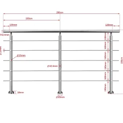 Saniland Kit garde corps en acier inoxydable a 5 traverses Longueur 100 cm Balustrade a fixation a plat pour terrasse ou escalier- Garde-Corps, Balustrade