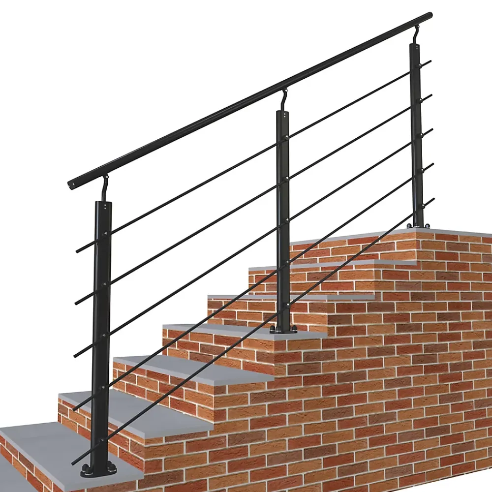 AICA Sanitaire Accessoire D'Escalier<Kit Garde-corps 5 barres 2m en alu noir - Pose verticale, pour escalier et terrasse, usage intérieur et extérieur