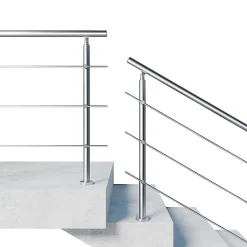 AICA Sanitaire Accessoire D'Escalier<Kit garde-corps 3 barres rondes 2m Acier Inox 201 Argent - Installation verticale - Usage intérieur et extérieur