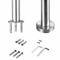 AICA Sanitaire Accessoire D'Escalier<Kit garde-corps 3 barres rondes 1.8m Acier Inox 201 Argent - Installation verticale - Usage intérieur et extérieur