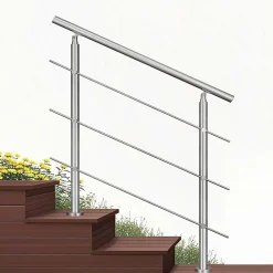 AICA Sanitaire Kit garde-corps 3 barres rondes 80cm Acier Inox 201 Argent - Installation verticale - Usage intérieur et extérieur- Accessoire D'Escalier