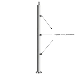 AICA Sanitaire Kit garde-corps 3 barres rondes 1m Acier Inox 201 Argent - Installation verticale - Usage intérieur et extérieur- Accessoire D'Escalier